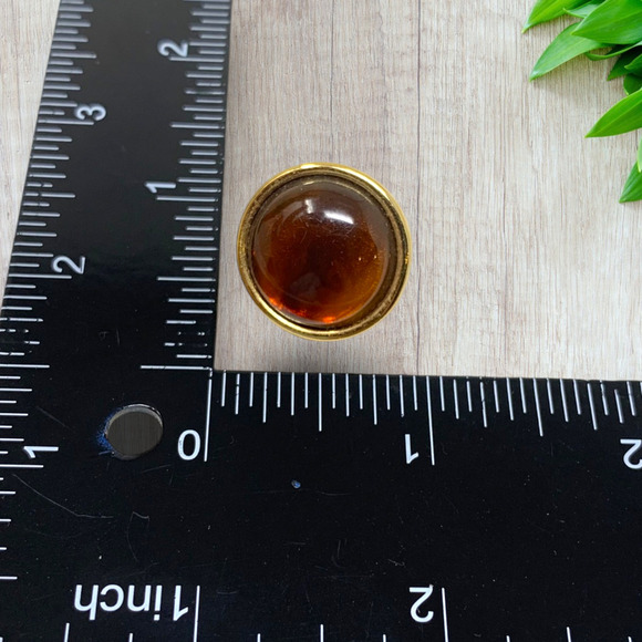 Vintage 1980's Monet Amber Cabochon Domed Button Earrings Modernist Couture - Picture 5 of 6